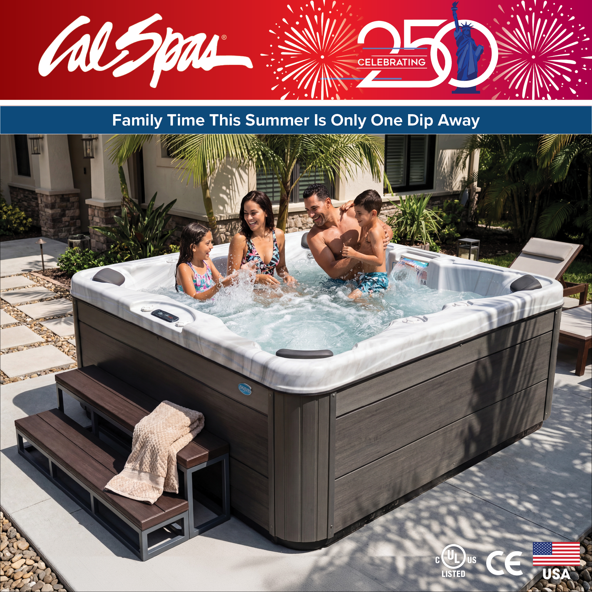 Calspas hot tub being used in a family setting - Suffolk
